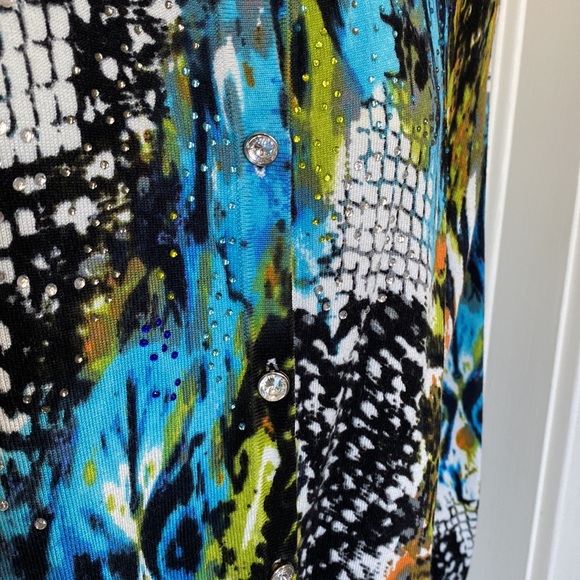 Prima Bella geometric cardigan sweater with rhinestones size 1X - Picture 3 of 6